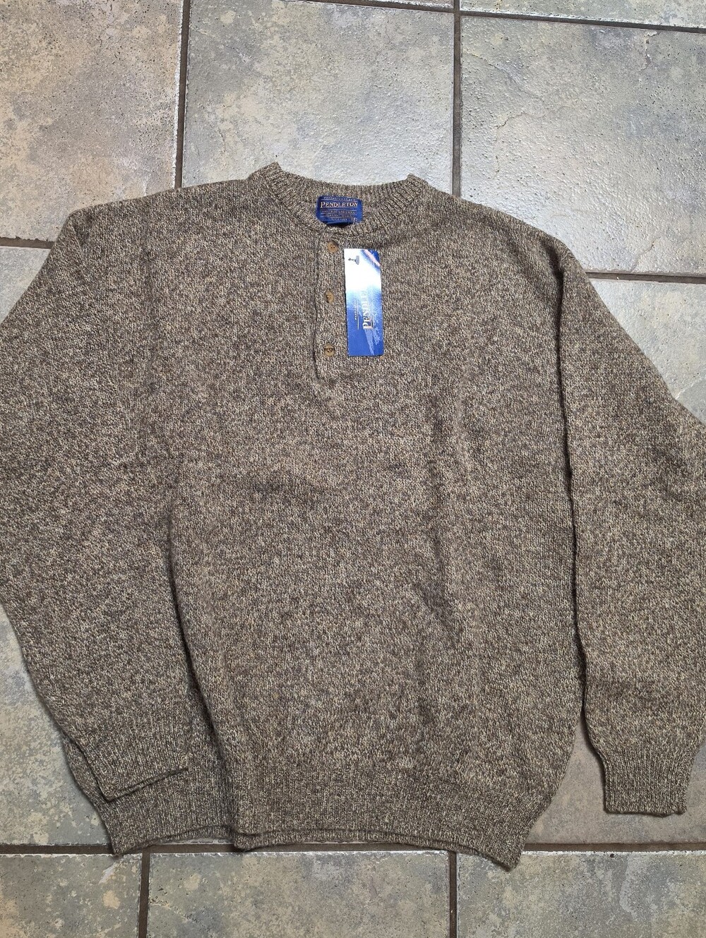 Vintage Pendleton Shetland Wool Henley Sweater NWT Deadstock Brown Marled XXL